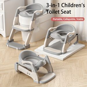 Assento de Vaso Sanitário Portátil 3-em-1 para Treino de Pote Infantil – Ajustável, Banqueta Dobrável com Arnês de Segurança, Cores Misturadas, Plástico – Ideal para Uso Doméstico, Escadas, Treino