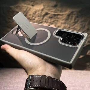 Capa Protetora de Luxo com Suporte, Fosca Magnética para Carregamento Sem Fio Antiderrapante para Samsung Galaxy S23 S24 S25 Ultra Plus, Capa Macia Antichoque com Câmera Metálica