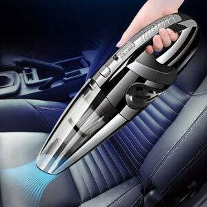 Aspirador de carro sem fio portátil de grande capacidade com forte sucção – Bateria de lítio recarregável, corpo de resina ABS durável, ideal para limpeza doméstica e veicular, acessório de limpeza de carro | Design moderno de aspirador | Corpo de ABS durável, aspirador de carro