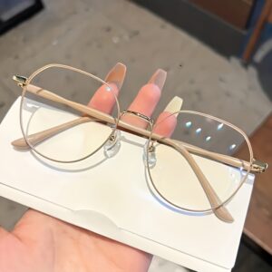 Óculos elegantes de lentes transparentes com armação oval completa para mulheres, armação de metal com lentes AC, óculos de exterior com gavetas de metal