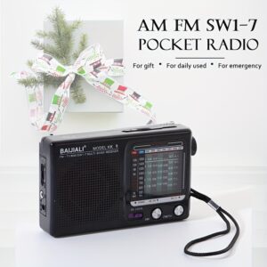 Rádio Portátil AM FM SW1-7, Rádio Transistor com Alto-falante Potente, Entrada para Fone de Ouvido, Rádio Operado por 2 Pilhas AA, Rádio de Bolso para Uso Interno, Externo e Emergências KK-9