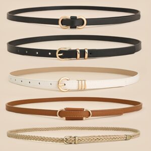 Conjunto de 5 peças de novas cintas finas e casuais femininas para primavera e verão, simples e na moda, para combinar com vestidos e jeans