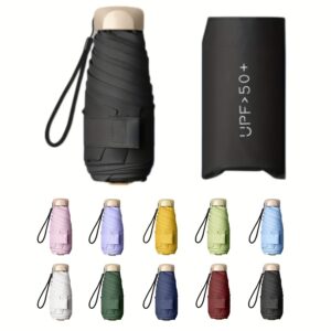 Guarda-sol Mini Elegante de 5 Dobras com Cabo Dourado – Leve, Estrutura de Alumínio à Prova de Vento, Toldo de Vinil com Proteção UV para Todas as Condições Climáticas