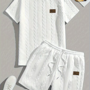 Camiseta de manga curta e shorts com cordão – Marrom, Conjunto de verão