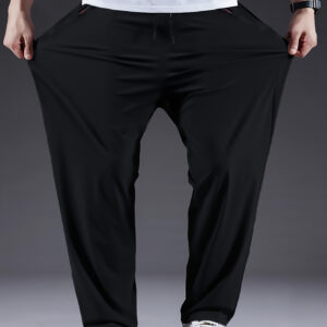 Calças Casuais Plus Size Masculinas – Leves, Secagem Rápida, Respiráveis para Esportes & Fitness, Poliéster Preto, Laváveis à Máquina, Calças Plus Size, TAMANHO PLUS
