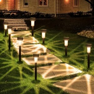 Kit de 10 Peças de Luzes Solares para Caminho, Controle Fácil com Interruptor, Sem Fio, Operado por Bateria de Níquel, Design Semi-Embutido para Pátio, Gramado, Jardim e Entrada – Longa Duração, Eficiente em Energia, Brilho Suave e Quente