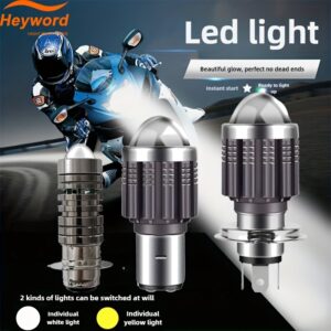 1 unidade de Lâmpada LED para Motocicleta H4 6000LM com lente CSP, Branco Amarelo, Farol Alto e Baixo