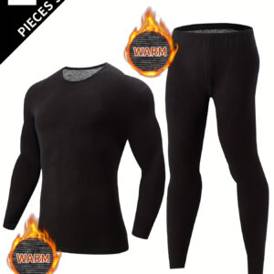 Conjunto de roupa íntima térmica masculina de 2 peças para outono/inverno – Top de manga comprida e calça justa – Macio, confortável e quente