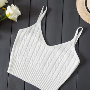 Top cropped de alças de tricô para o Dia dos Namorados, versátil e casual para a primavera e o verão, roupas femininas