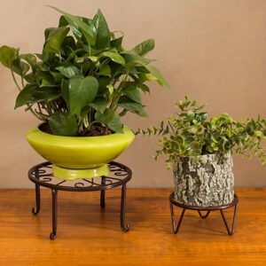 Suporte para plantas de ferro resistente, 2 peças, em metal, à prova de ferrugem – Perfeito para vasos e jardineiras de jardim interno/externo!