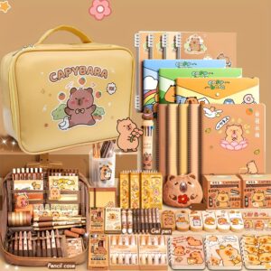Conjunto de Presente de Papelaria Capivara, Canetas de Pegada Macia, Caderno, Estojo de Lápis e Acessórios, Pacote de Essenciais de Estudo com Tema de Animais Fofos para Estudantes