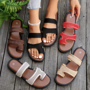 Sandálias de verão vazadas para mulheres, confortáveis e leves, com design de dedo em loop.