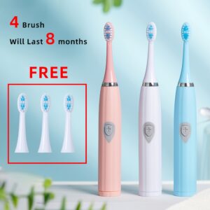 Kit de Escova de Dentes Elétrica, Equipado com 4 Cabeças de Escova, Início de Um Botão para Operação Mais Fácil, Escova de Dentes Elétrica Portátil Alimentada por Bateria, Bateria Não Incluída