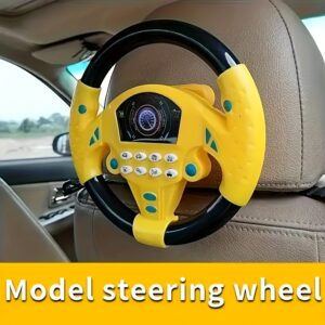 Brinquedo de volante de simulador de condução para crianças com ventosas, volante de carro interativo para brincar educacionalmente, material plástico, multifuncional com efeitos sonoros, presente para crianças – Rosa e Amarelo