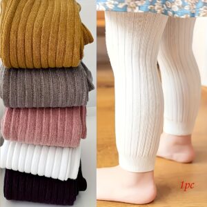Leggings Cortadas Listradas de Cor Sólida para Meninas – Mistura de Poliéster Macio, Somente Lavagem à Mão, Perfeitas para Todas as Estações, 9 polegadas, Vida Diária