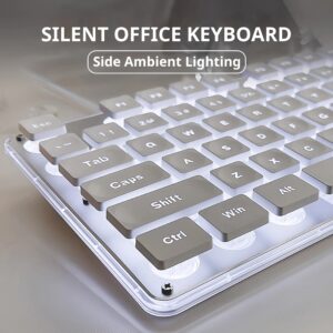 Teclados de escritório ergonômicos EWEADN com design fino, teclas de 104 botões em painel totalmente metálico, iluminação traseira LED com fio, Teclado silencioso branco tamanho completo para escritório, Teclado para jogos compatível com Windows/Laptop/PC, adequado para jogadores de esportes eletrônicos, casa, dormitório escolar, estudo e trabalho