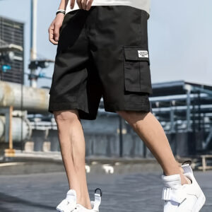 Bermudas de Carga Masculinas Retrô Sólidas com Vários Bolsos para Usar ao Ar Livre no Verão