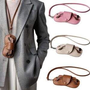 Estojo para Óculos de Couro PU na Moda [Tamanho Compacto], Bolsa Durável para Óculos com Alça de Pescoço, Armazenamento de Grande Capacidade para Miopia, Óculos de Sol e Protetores Solares, Acessório Temático de Cinema, Estojo para Óculos