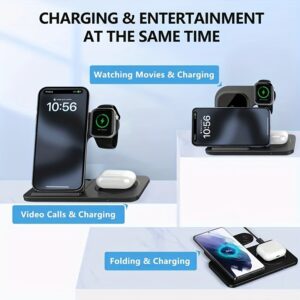 Suporte de carregador de telefone sem fio MINGMAI 3-em-1 dobrável – Conector USB, design leve, sem bateria, funciona abaixo de 36V, ideal para assistir filmes e chamadas de vídeo, carregamento de dispositivos móveis | Design de telefone elegante | Tamanho compacto, carregador de telefone móvel