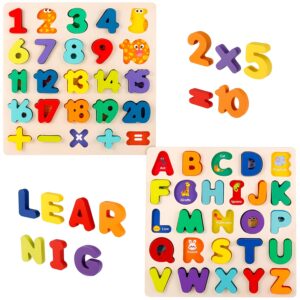 Quebra-cabeça de Alfabeto e Números de Madeira, Cores Mistas, com Tabuleiro de Quebra-cabeça e Blocos de Letras, para Educação Pré-Escolar, para Meninas e Meninos