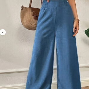 Calças Largas Elegantes para Mulheres [Estilo Sem Esforço], 100% Poliéster, Cor Sólida, Cintura Franzida, Sazonal Primavera/Outono, Tecido Tecido, Calças Casuais de Ajuste Solto para Adultos