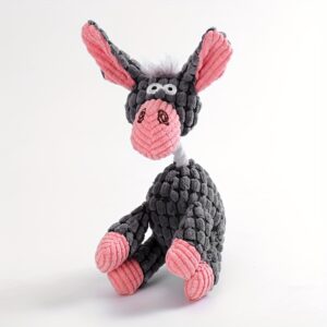 Brinquedo de Mordida para Cães em Forma de Burro Durável com Apito – Veludo Cotelê e Corda para Limpeza dos Dentes, Treino Divertido & Tempo de Brincadeira, Design Cinza & Rosa, Adequado para Todas as Raças