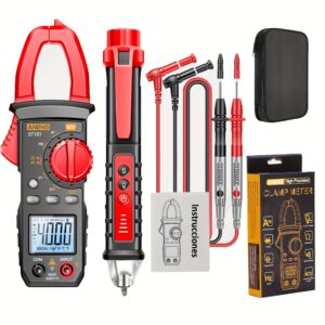 Kit de Medidor de Corrente com Braçadeira e Multímetro, Incluindo Caneta de Teste, ST181 4000 Contagens, com Campainha, Medição de Corrente, Tensão, Temperatura, Capacidade, Resistência, Detecção NVC, Ciclo de Trabalho de Continuidade do Diodo (Corrente AC/DC)