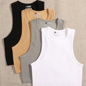 Top cropped sem costura básico de 4 peças, regata esportiva casual feminina, cor sólida