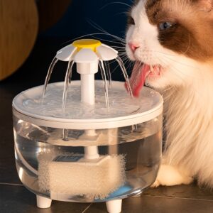 Fonte de água mini de 1,5L para pets, totalmente transparente, água filtrada e fresca, operação silenciosa, alimentada por USB, ≤36V, ideal para gatos e cães pequenos, cor da bomba aleatória, sem bateria