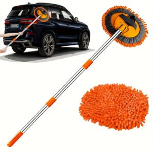 Conjunto de Escova de Lavagem de Carro em Microfibra de 120.65cm, Esponja de Microfibra Chenille para Limpeza Sem Danos à Tinta Sem Arranhões, Kit de Cabo Longo 2 em 1 para Limpeza de Carros, Caminhões, SUVs, RVs, Reboques, Barcos