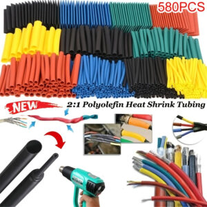 Kit de Manga Termocontrátil com 580 peças, Tubo Isolante Termocontrátil, Manga para Cabos de Fio 2:1