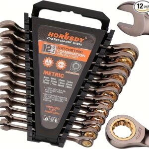 Conjunto de 12 Chaves de Catraca Métricas, 8-19mm – Aço Cromo Vanádio com Organizador | 72 Dentes para Uso Industrial