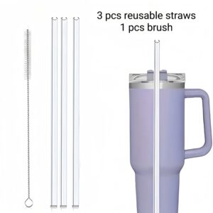 O conjunto de 3 palhinhas reutilizáveis transparentes com escova de limpeza incluída é uma alternativa perfeita para rolos de aço inoxidável de 600ml/900ml/1200ml e um acessório essencial para viagens [Comprimento da palhina ajustável (30 cm), ideal para copos