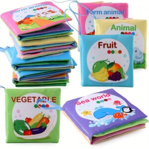 Conjunto de 5/3 Livros de Tecido Macio para Bebês, Brinquedos Educativos Cognitivos, Duráveis e Laváveis, Temas Vibrantes de Frutas, Animais e Oceanos, Aprendizado Inicial e Desenvolvimento Cognitivo, Perfeito para Presentes de Natal, Aniversário, Halloween, Ação de Graças e Páscoa, Material de Poliéster, Cores Misturadas