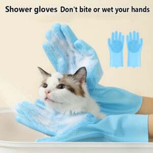 1 par de luvas de banho para cães e gatos, escova de esfregar para cães e gatos – luvas de massagem de banho, ferramenta de limpeza, luvas de lavar louça doméstica, presente do Dia das Mães