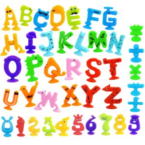 Conjunto de 26 peças de Alfabeto ABC & 15 peças de Brinquedos com Ventosa de Números, Brinquedos Educativos de Alfabeto Laváveis para Aprender Jogos de Ortografia, Brinquedos Interativos de Aprendizagem de Alfabeto em Cores Aleatórias