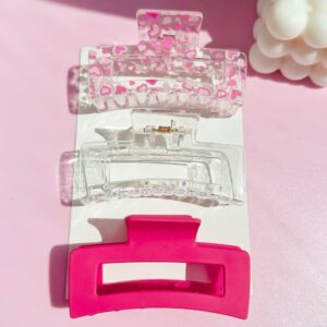 1-3pcs Presilhas de Garra Estilo Dopamina, Presilhas de Garra com Padrão de Amor Rosa, Presilhas de Garra Vermelho Rosé Estilo Y2K, Presilhas de Cabelo Retangulares de Plástico, Acessórios de Cabelo Fashion e Versáteis, Estilo Elegante, Doce e de Alta Qualidade, Adequados para Uso Diário, Passeios, Estilo de Cabelo, Lavar o Rosto, Banho, Maquiagem e Combinar com Roupas