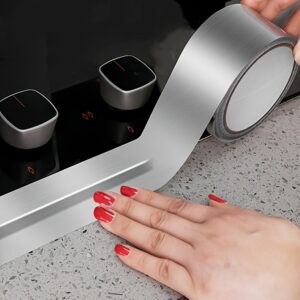 Fita autoadesiva de alumínio à prova d’água em PVC – Ideal para cozinha, banheiro, chuveiro e kit de acabamento de borda de vaso sanitário (comprimento de 500 cm)