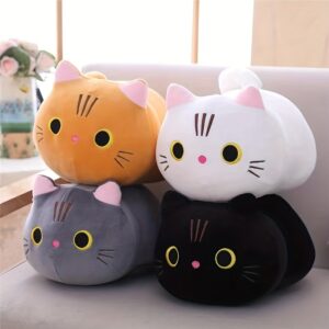 Brinquedo de Pelúcia de Gato Cartoon Urso Cogumelo de 25cm, Gatinho de Pelúcia Macio em Branco, Preto, Laranja, Cinza – Presente Fofo para Meninos e Meninas