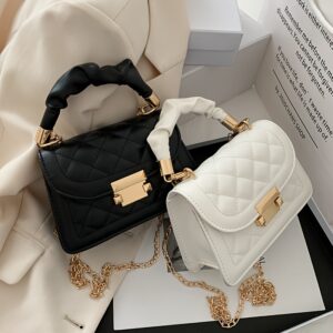 Bolsa Vintage Estilo Xadrez Fudi – Bolsa Tiracolo Clássica Feminina em Couro PU com Alça de Ombro Fixa e Fecho de Fivela – Bolsa Pequena Quadrada Sem Forro Lavável à Mão da Yiwu
