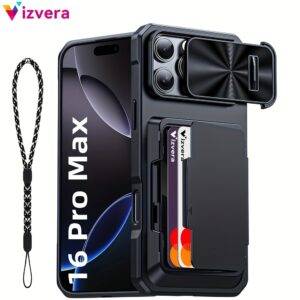 Capa Carteira para iPhone 16 Pro/16 Pro Max, Porta-Cartões (4 Cartões) & Capa de Câmera & Suporte, [Bloqueio RFID] para Mulheres Homens, Capa Protetora Completa de PC para iPhone 16 pro/16 Pro Max (com cordão para celular) Presentes de Férias para a Família, Presente de Natal