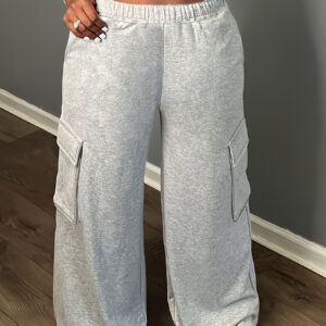 Calças Cargo Plus Size Femininas com Bolsos Laterais – Elásticas, Roupas Esportivas Casuais em Cor Sólida