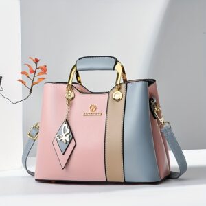 Bolsa Tote de Bloco de Cores da Moda, Bolsa de Ombro de Grande Capacidade, Bolsa e Carteira Casual Feminina