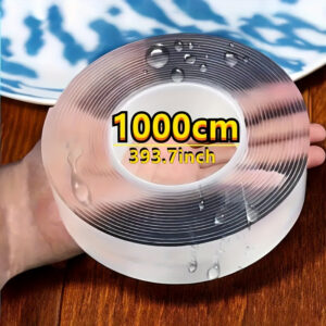 Rolo de Fita Nano Dupla Face de 10m/32.7ft – Adesivo Forte e Transparente para Uso Doméstico e de Escritório, Lavável e Sem Resíduos em Plástico, Madeira, Vidro, Pedra, Metal, 1cm/39.37in de Largura, Fita Nano de Alta Resistência Dupla Face
