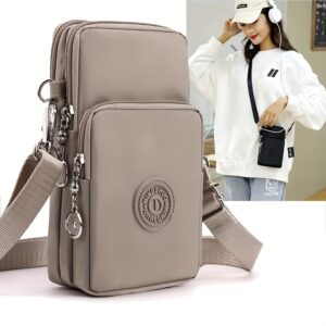 Bolsa de telefone crossbody de nylon para mulheres contemporâneas com forro de couro e fecho de zíper – Perfeita para viagens e uso diário.