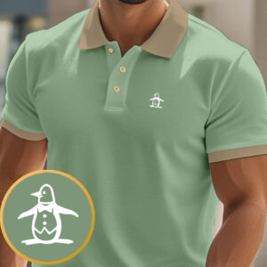 Camisa Masculina de Manga Curta com Gola e Estampa do Logotipo do Cavalheiro Pinguim FF3172, Confortável e Casual