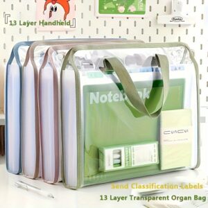Organizador de Arquivos Expansível com 13 Bolsos – PVC Durável, Impermeável, Portátil A4 com Design Portátil para Estudantes, Escritório e Uso Doméstico, Branco, Armazenamento de Documentos | Bolsa de Documentos Estilosa | Organizador Impermeável