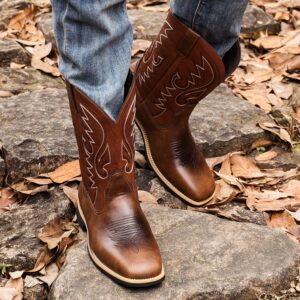 MIOEERT Bota Roper Masculina Vintage, Padrão Geométrico Bordado, Bota de Caubói de Corte Alto para Todos os Estações, Slip-On com Sola de Borracha, Ajuste Universal para Montaria