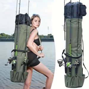 Bolsa Verde para Vara de Pesca 1pc, Bolsa de Transporte Dobrável e Durável para Equipamento de Pesca, Estojo Grande de Alta Qualidade com Capacidade Multifuncional