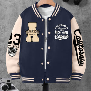 Jaqueta de poliéster casual para meninos com aplique, padrão geométrico, tecido de malha com leve elasticidade, gola de beisebol, ajuste solto, sem forro – Tendência de moda outono/inverno com impressão da letra A e número 23